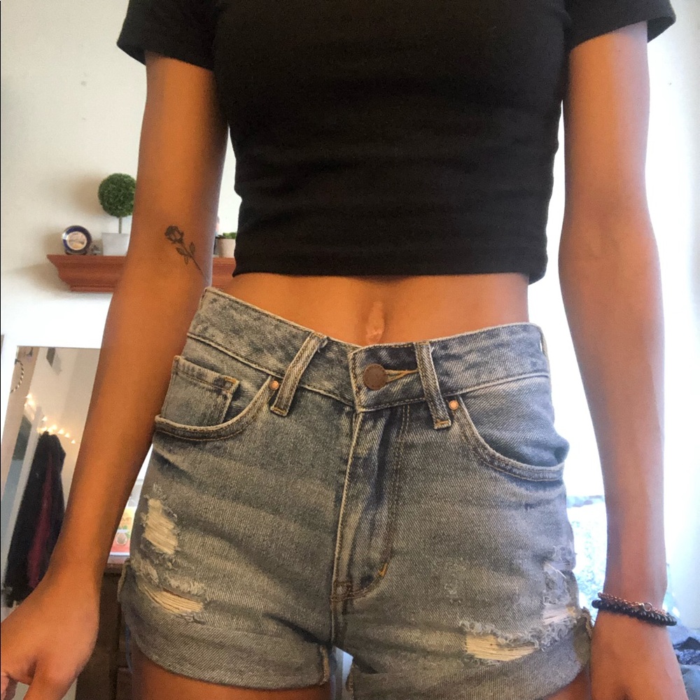 high rise denim shorts